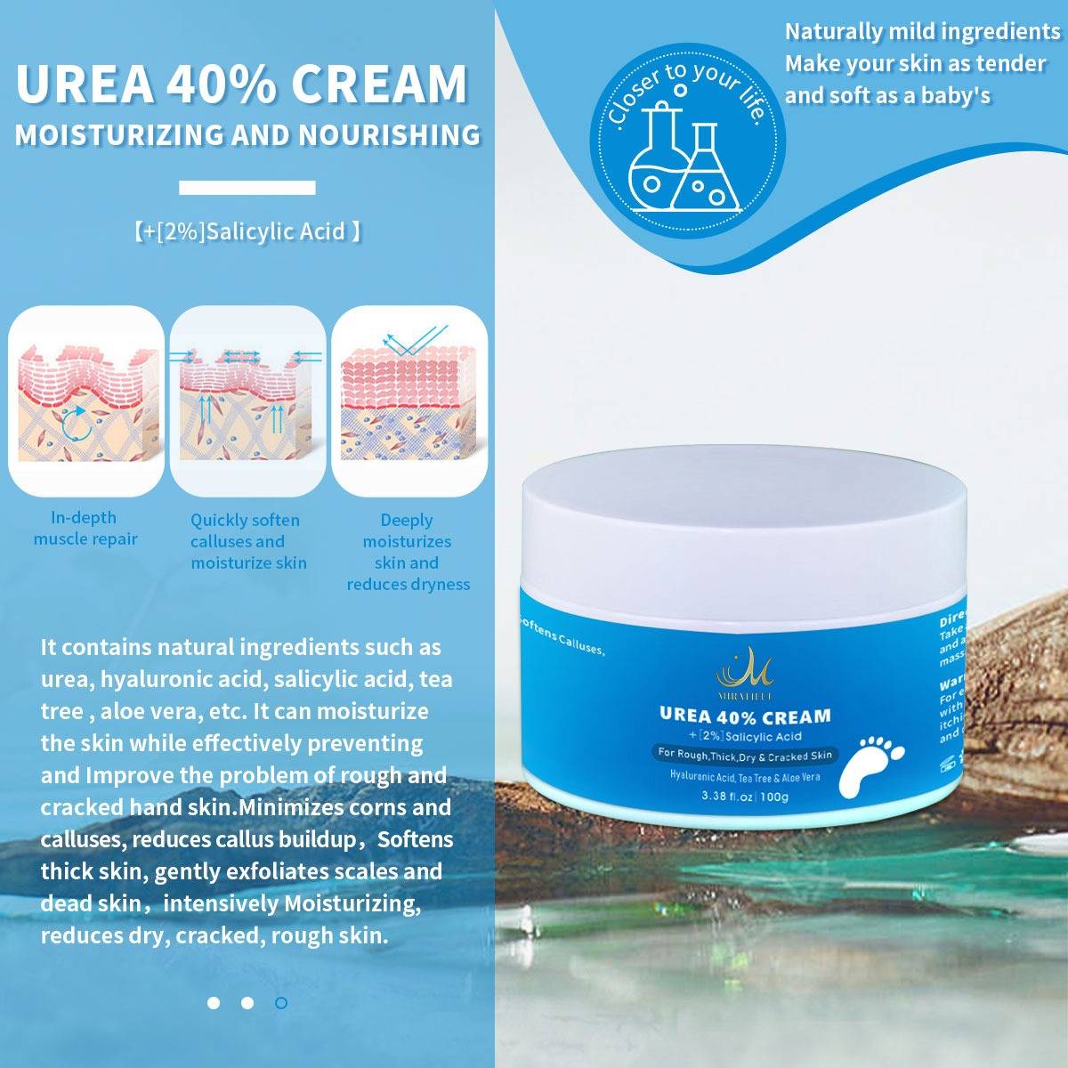 Urea Cream 40% For Feet plus Moisturizing Gel for Dry Skin 2% Salicylic Acid