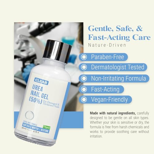 Urea Nail Gel Combo Pack – 50% Urea Daily Treatment & CLEAR 40% Urea Night Gel with Tea Tree Oil – Softens Thick Nails, Repairs Cracked Heels, Whitens Discolored Nails – Quick-Dry – Made in USA