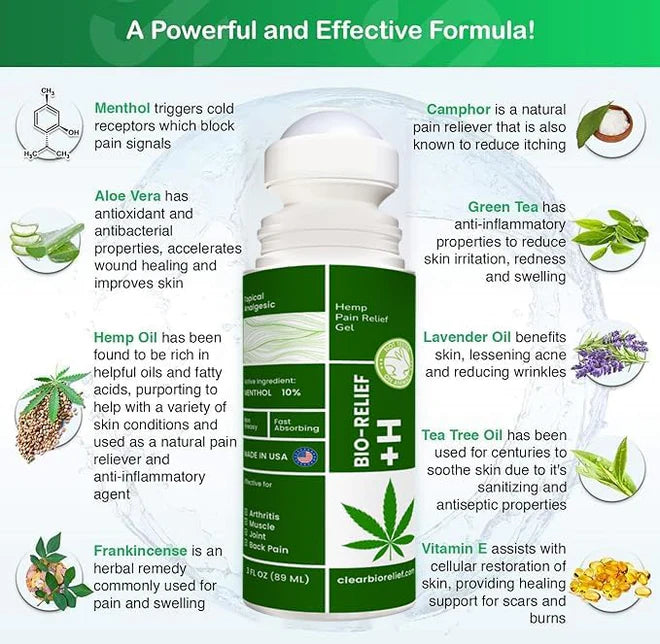 BIO-Relief +H Pain Roll On Menthol & Hemp