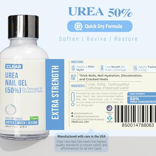 50% Urea Nail Gel - Softens Cracked Heel Calluses & Thick Toenails - Repairs Damaged, Yellow, Discolored Nails – Highly Effective & Quick-Dry Fingernails & Toenail Treatment | Made in USA