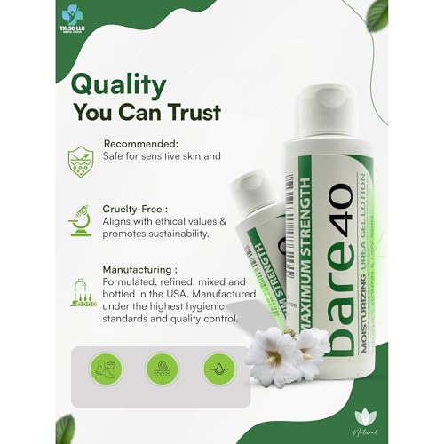 Professional Bare 40 Pro lotion with 40% Urea Cream for Dry, rough skin, Hydrating & Exfoliating Formula for Dry – Enriched with Tea Tree Oil, Aloe Vera & Jojoba Beads