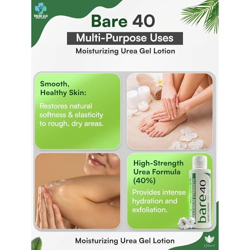 Professional Bare 40 Pro lotion with 40% Urea Cream for Dry, rough skin, Hydrating & Exfoliating Formula for Dry – Enriched with Tea Tree Oil, Aloe Vera & Jojoba Beads