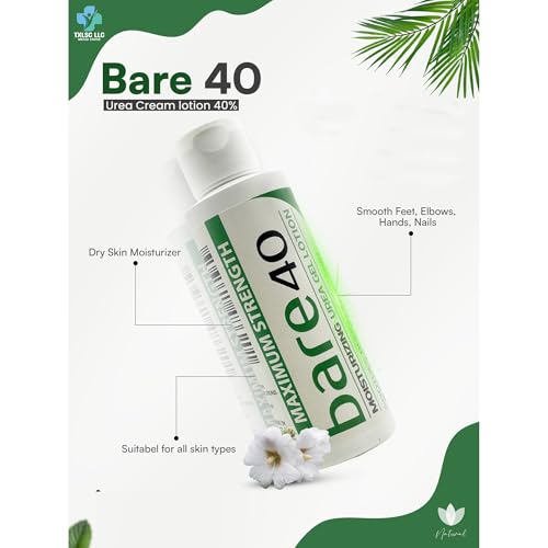 Professional Bare 40 Pro lotion with 40% Urea Cream for Dry, rough skin, Hydrating & Exfoliating Formula for Dry – Enriched with Tea Tree Oil, Aloe Vera & Jojoba Beads