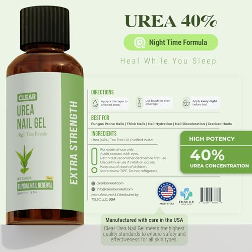 Urea Nail Gel Combo Pack – 50% Urea Daily Treatment & CLEAR 40% Urea Night Gel with Tea Tree Oil – Softens Thick Nails, Repairs Cracked Heels, Whitens Discolored Nails – Quick-Dry – Made in USA
